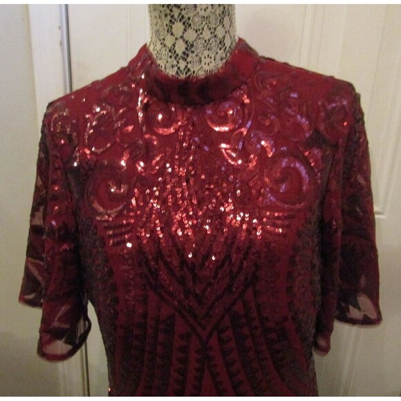 Bariano Fantasy Sequined Flutter Sleeve Dress Long Gown Retails $299 NWT Size 10 - Picture 5 of 11